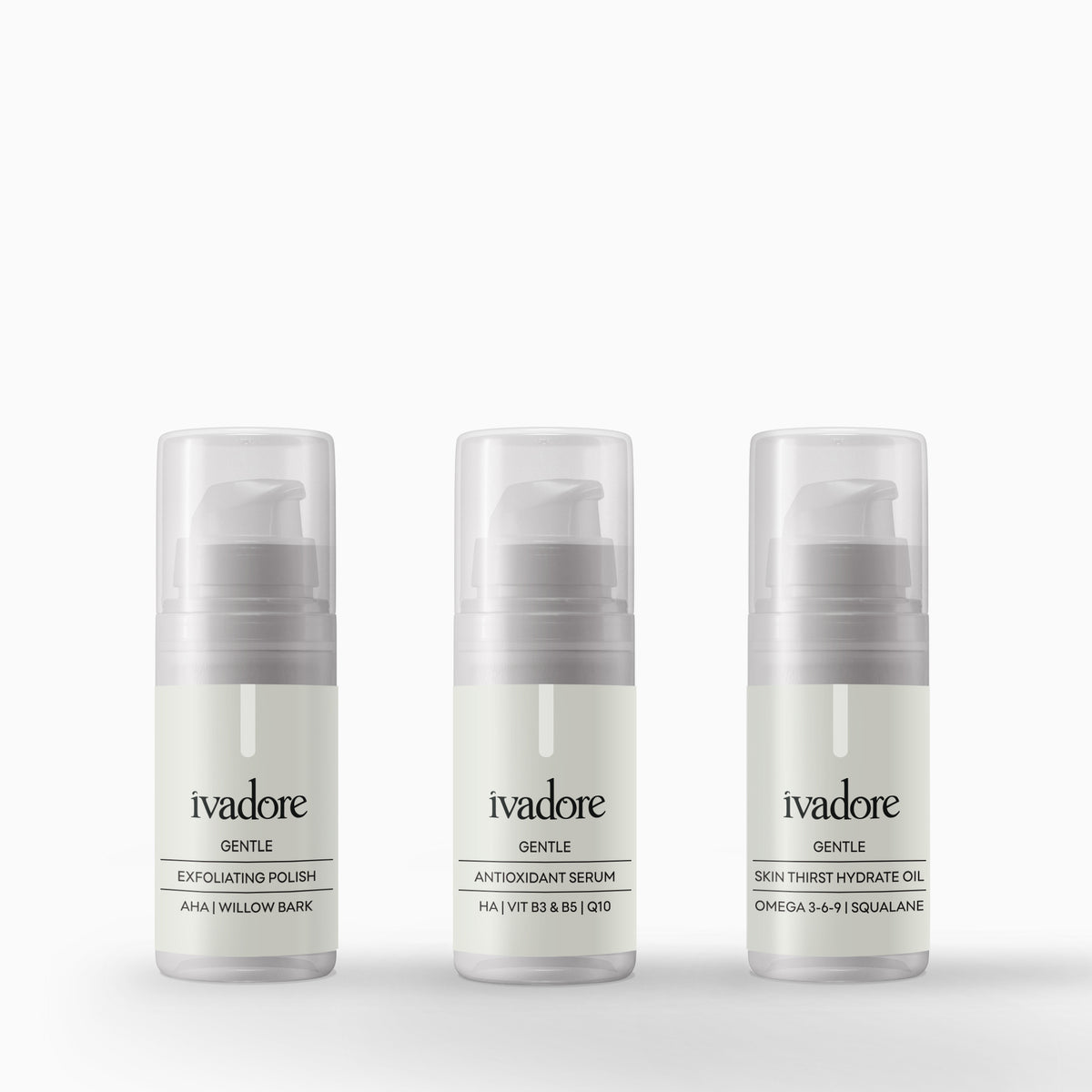 Gentle Skin System Set showing three mini sized bottles