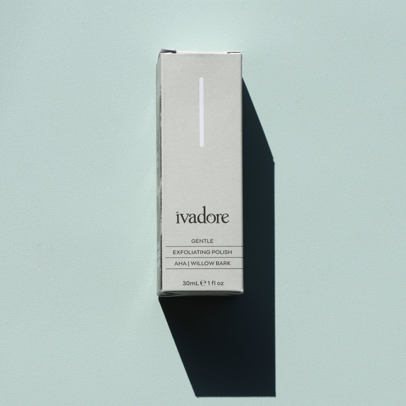 Ivadore Gentle Exfoliating Polish Box on mint green background